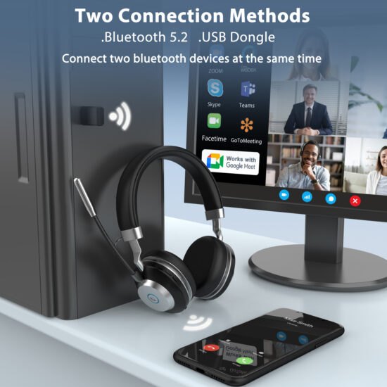 BT-882M Wireless Bluetooth ANC Headset with Microphone – Over-Ear Office Headphones in Black and Silver for Calls and Work