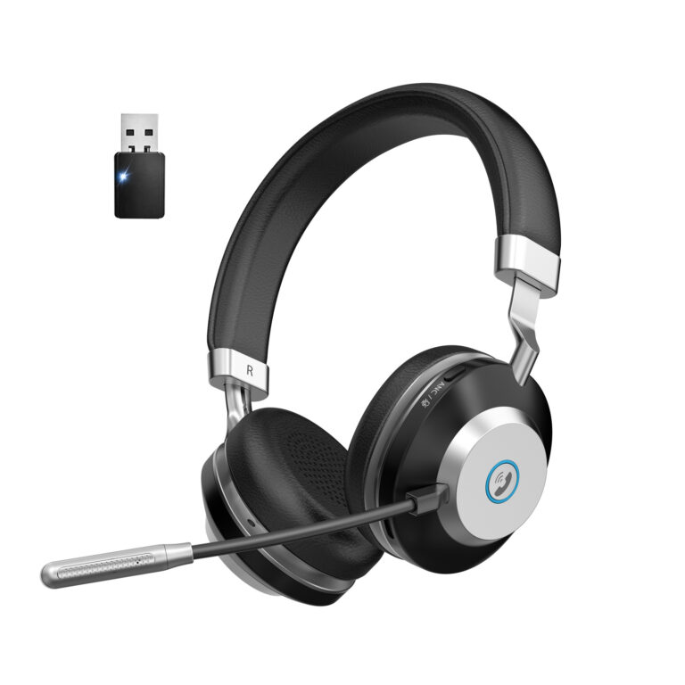 BT-882M Wireless Bluetooth ANC Headset with Microphone – Over-Ear Office Headphones in Black and Silver for Calls and Work