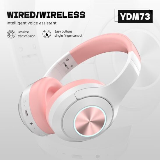 Wireless Bluetooth over-ear gaming headset with RGB lighting and ENC microphone