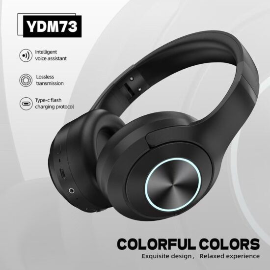 Wireless Bluetooth over-ear gaming headset with RGB lighting and ENC microphone