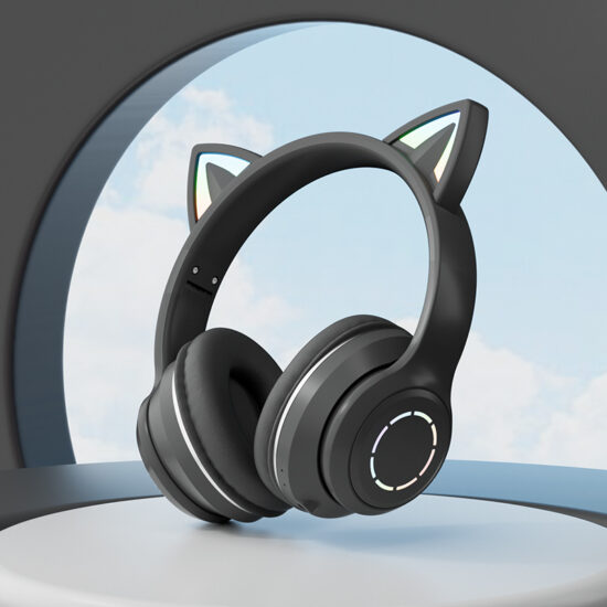 LED Light Up Bluetooth Cat Ear Headphones with Microphone and Gradient Color Design