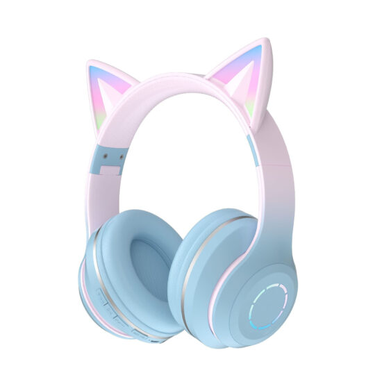 LED Light Up Bluetooth Cat Ear Headphones with Microphone and Gradient Color Design