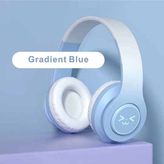 Gradient Color LED Wireless Bluetooth Over-Ear Headphones with Wired Mic