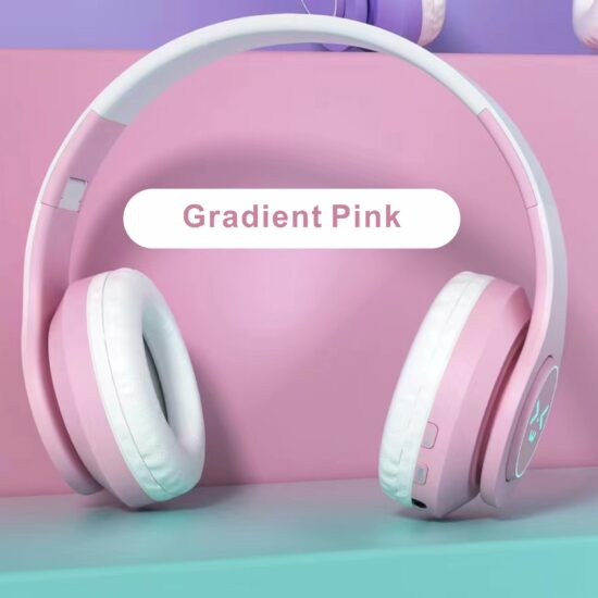 Gradient Color LED Wireless Bluetooth Over-Ear Headphones with Wired Mic
