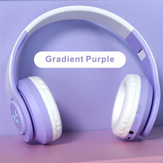 Gradient Color LED Wireless Bluetooth Over-Ear Headphones with Wired Mic