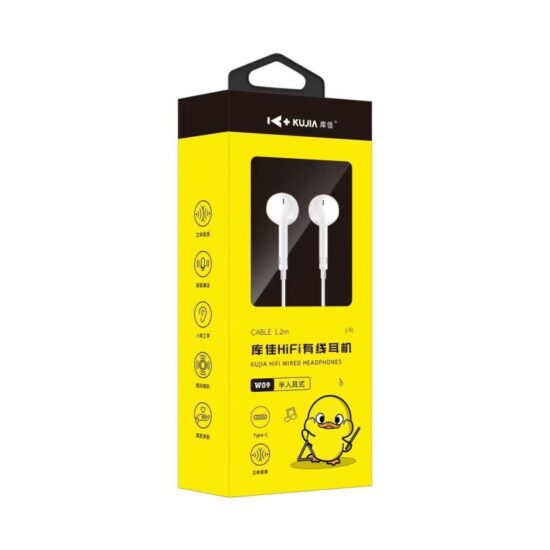 KuJia W07 In-Ear Wired Earphones with Microphone and Deep Bass – Universal 3.5mm Plug