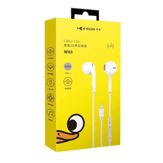 KuJia W07 In-Ear Wired Earphones with Microphone and Deep Bass – Universal 3.5mm Plug