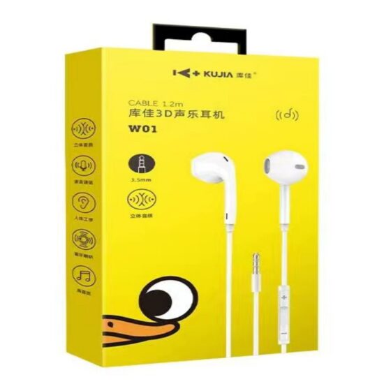 KuJia W07 In-Ear Wired Earphones with Microphone and Deep Bass – Universal 3.5mm Plug