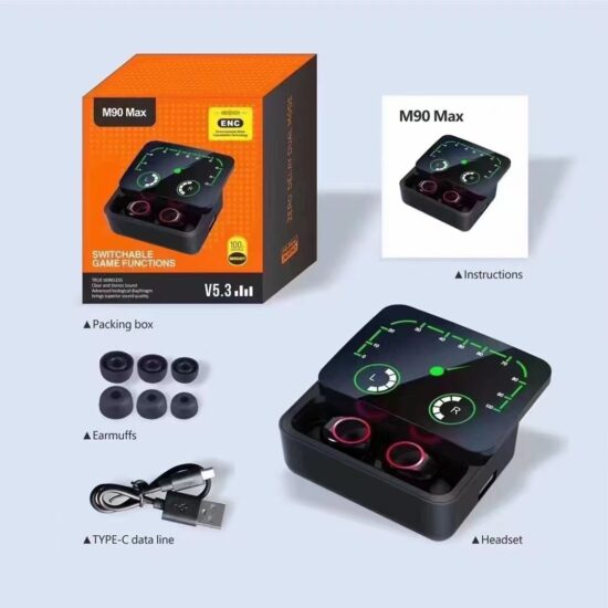 M90 Pro TWS Wireless Earbuds with Sliding Cover and LED Power Display