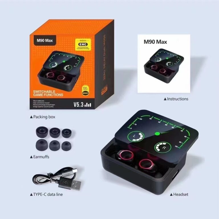 M90 Pro TWS Wireless Earbuds with Sliding Cover and LED Power Display