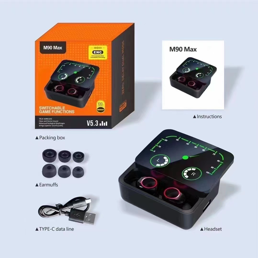 M90 Pro TWS Wireless Earbuds with Sliding Cover and LED Power Display
