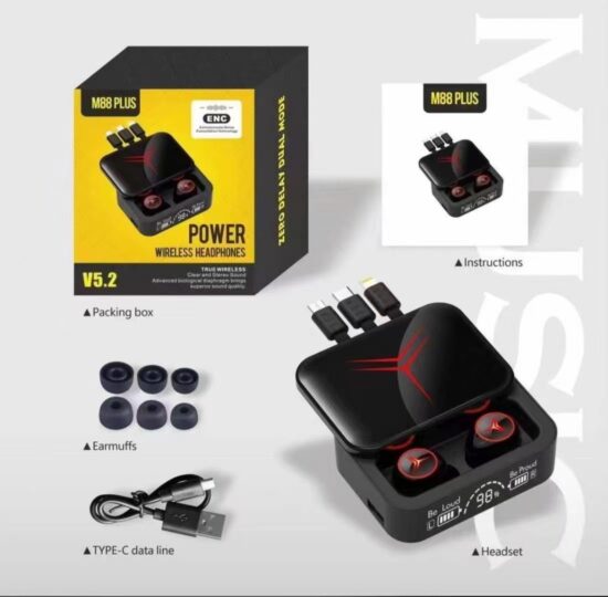 M90 Pro TWS Wireless Earbuds with Sliding Cover and LED Power Display