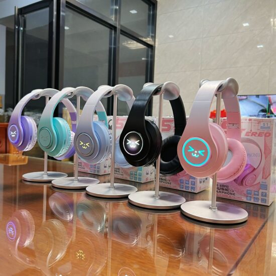  Gradient macaron color foldable wireless Bluetooth over-ear headphones with cartoon design