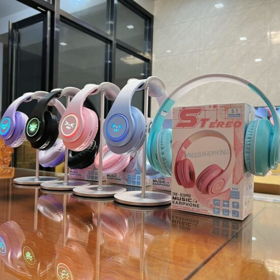  Gradient macaron color foldable wireless Bluetooth over-ear headphones with cartoon design