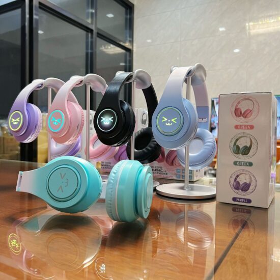  Gradient macaron color foldable wireless Bluetooth over-ear headphones with cartoon design