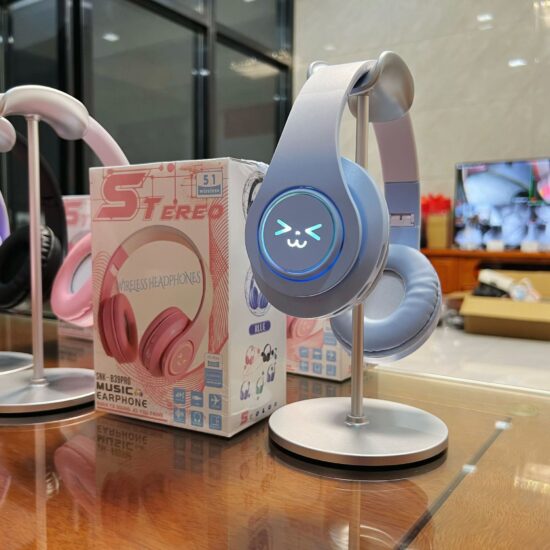  Gradient macaron color foldable wireless Bluetooth over-ear headphones with cartoon design
