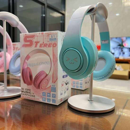  Gradient macaron color foldable wireless Bluetooth over-ear headphones with cartoon design