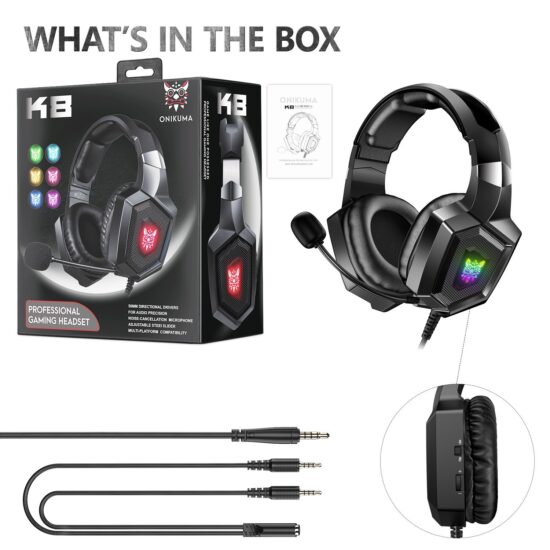 ONIKUMA K8/K10 RGB Wired Gaming Headset with Mic for PC, PS4, Xbox