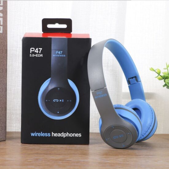 P47 foldable wireless Bluetooth over-ear headphones with deep bass and sports design