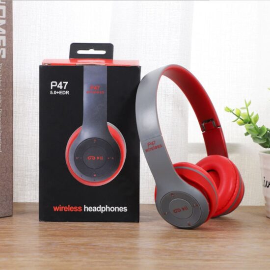 P47 foldable wireless Bluetooth over-ear headphones with deep bass and sports design