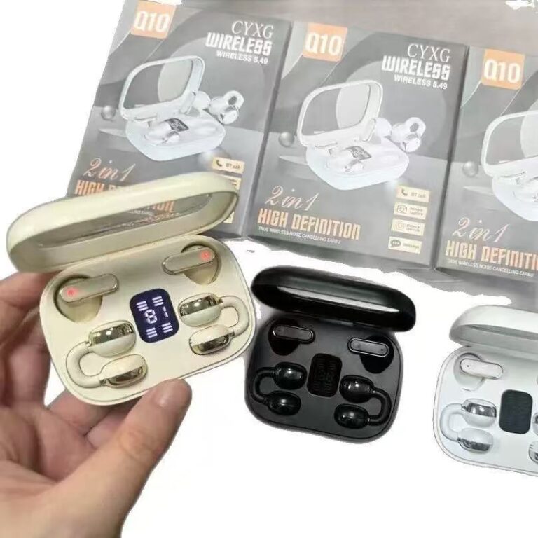 "Q10 Dual-Ear OWS Wireless Bluetooth Headphones – Clip-On Sport Design with Long Battery and Noise Reduction"