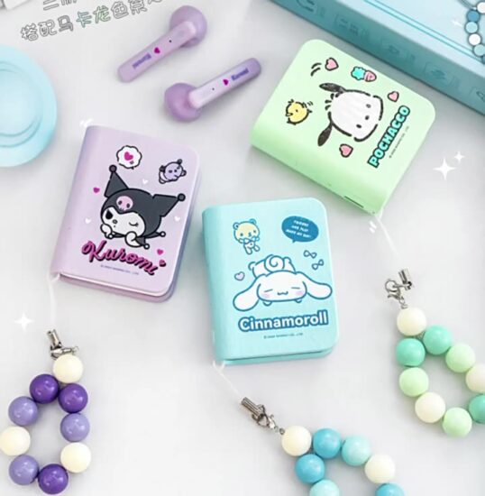 Sanrio Kuromi Cute Bluetooth Earbuds with Charging Book Case – Noise Cancelling In-Ear Headphones
