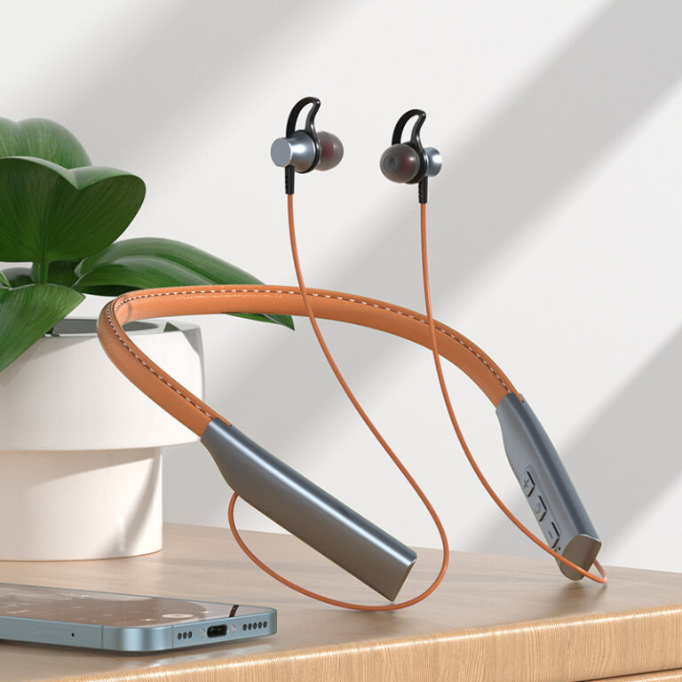 Leather Neckband Wireless Bluetooth Earphones with Fast Charging