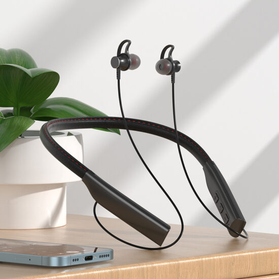 Leather Neckband Wireless Bluetooth Earphones with Fast Charging