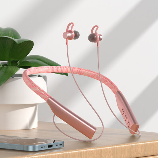 Leather Neckband Wireless Bluetooth Earphones with Fast Charging