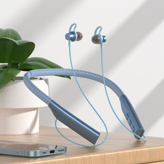 Leather Neckband Wireless Bluetooth Earphones with Fast Charging