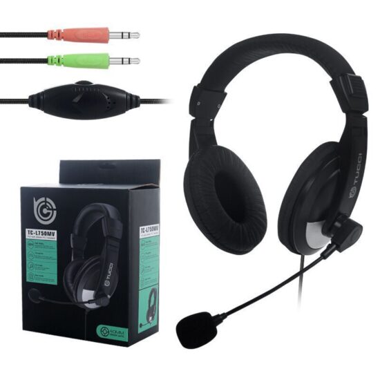 TC750 Wired Over-Ear PC Headphones with Microphone for Music, Gaming, and Laptop Use