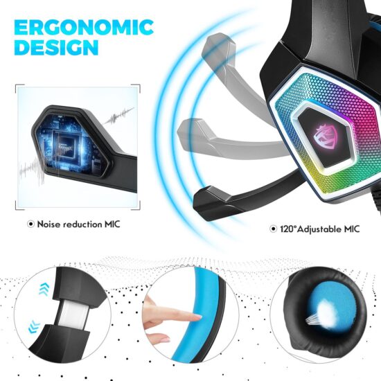 V1 RGB Wired Gaming Headset with Bass and Over-Ear Design for PS4, PC, Xbox


