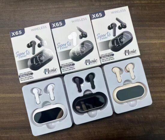 X65 TWS Wireless Bluetooth Earbuds with Mirror LED Display and Long Battery Life